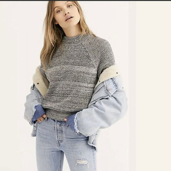 Free People Too Good Mock Neck Cropped Ribbed Space Dye Knit Sweater - Picture 2 of 5